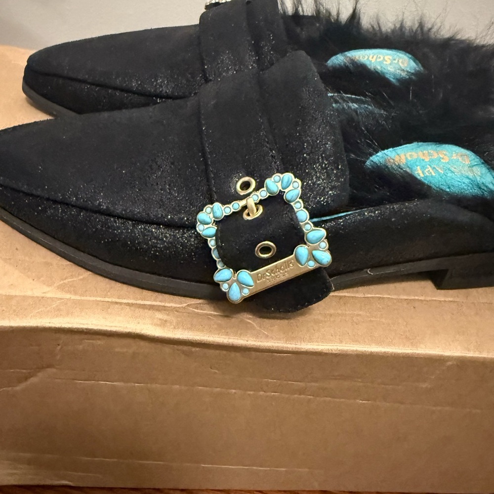 Dr Scholls Mr Carl Black Fur-Trimmed Women's Loafers NEW 6 - Picture 5 of 7